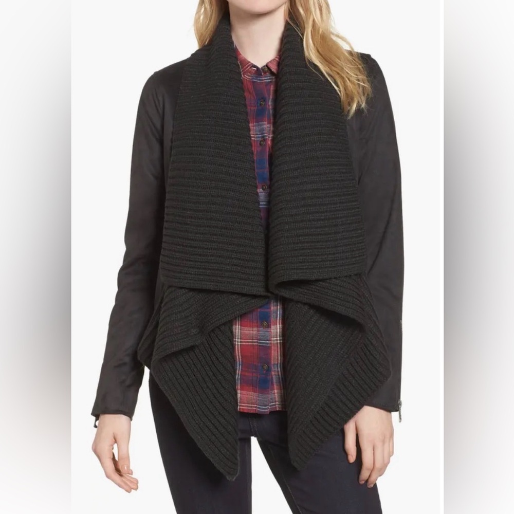 Lucky Brand Charcoal Draped Chunky Cardigan Faux Suede Jacket Size XL